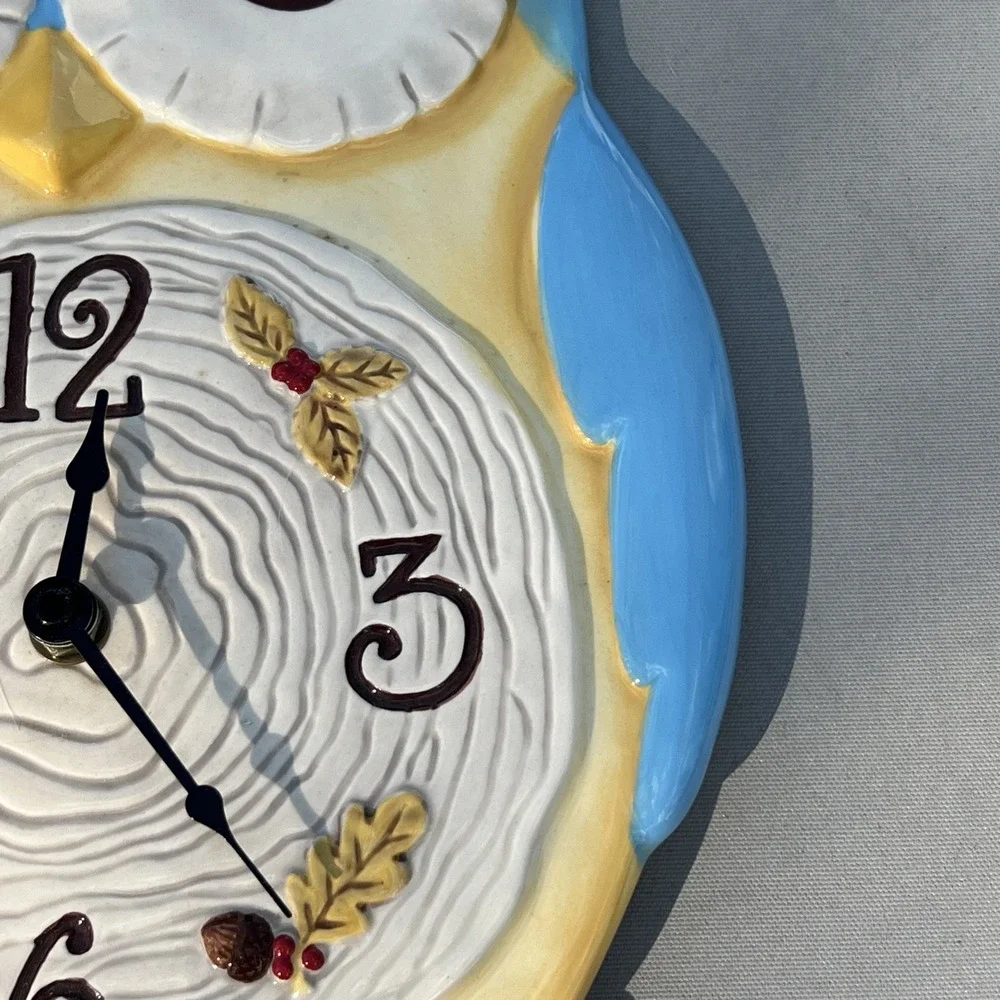 Owl Wall Clock Ceramic Cabin Country Bird Nature Farmhouse Cottagecore Grassland